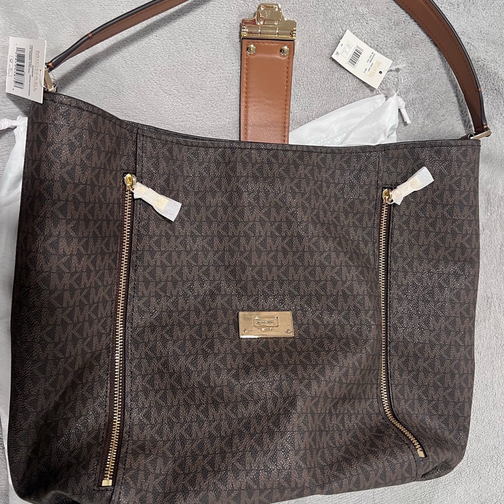 Michael Kors Dark Brown Shoulder Bag with Gold Accents